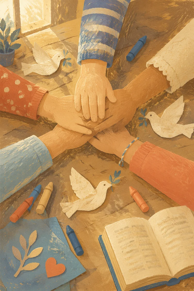 Children Stacking Hands After Sunday Crafts