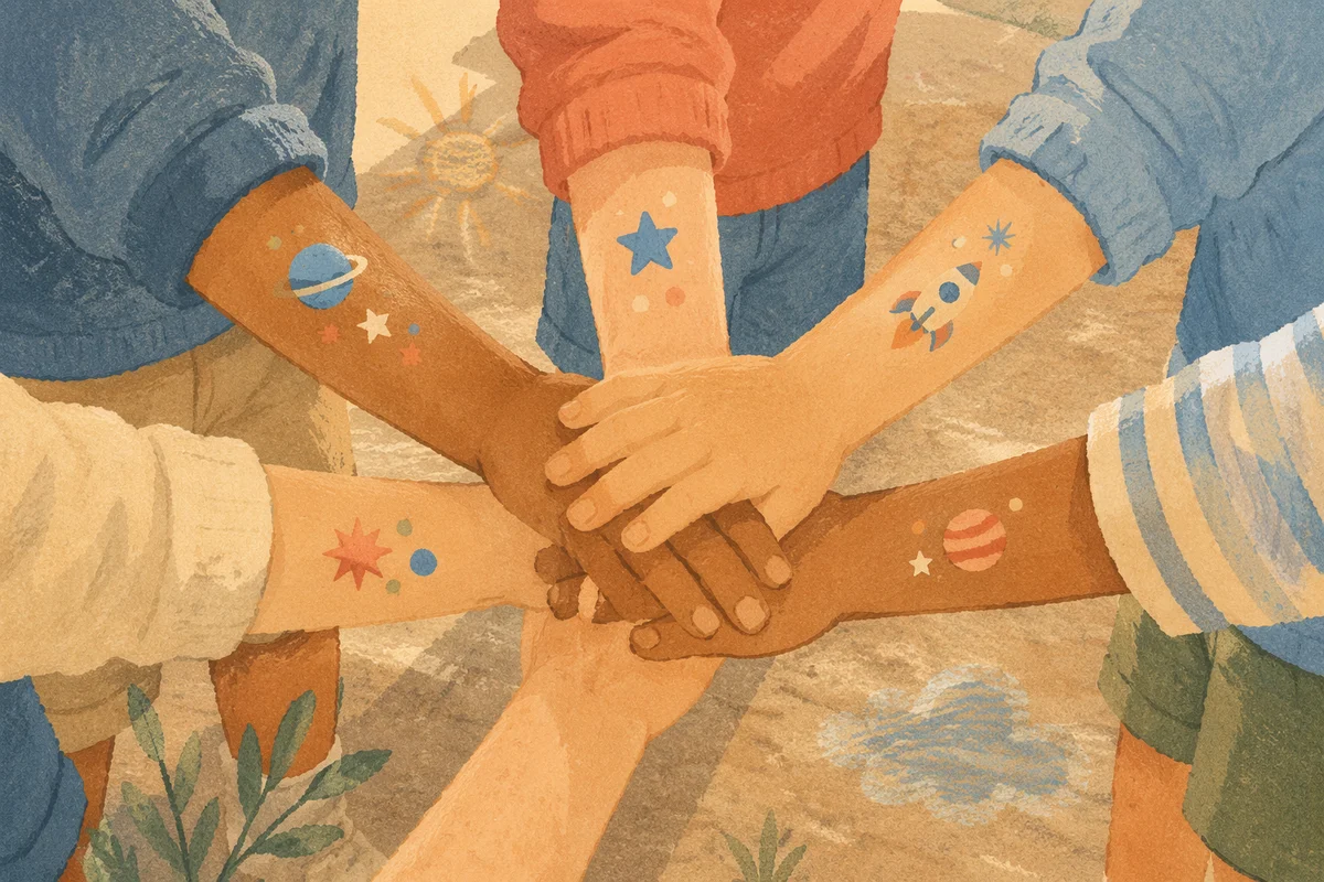 Children Hands Teamwork in Golden Sunlight