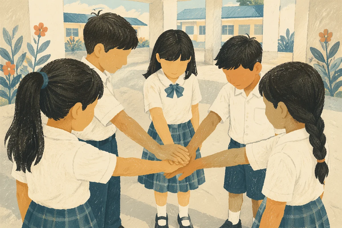 Children Stacking Hands in School Teamwork