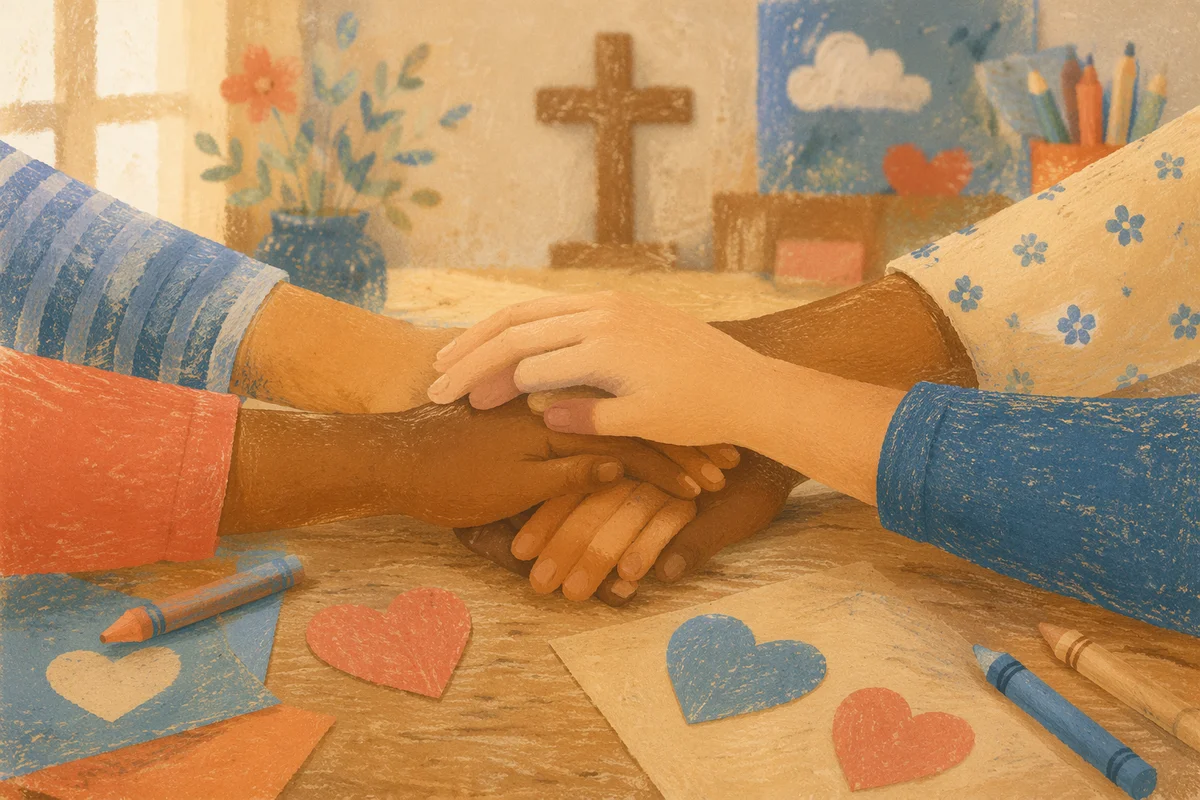 Children Hands Stacked in Hopeful Teamwork