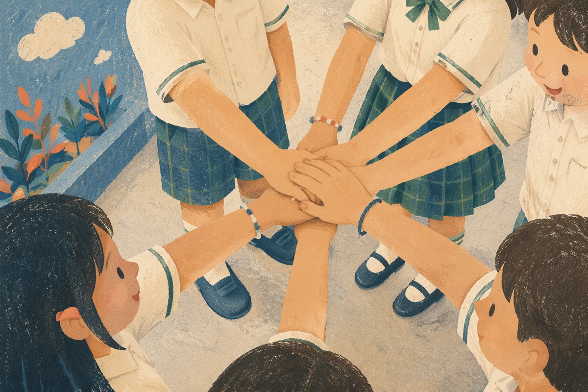 Children Stacking Hands in School Teamwork