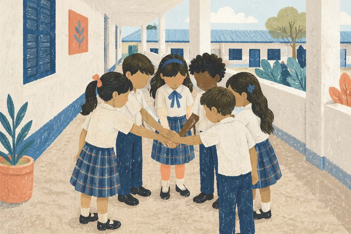 Children Stacking Hands in School Friendship Circle