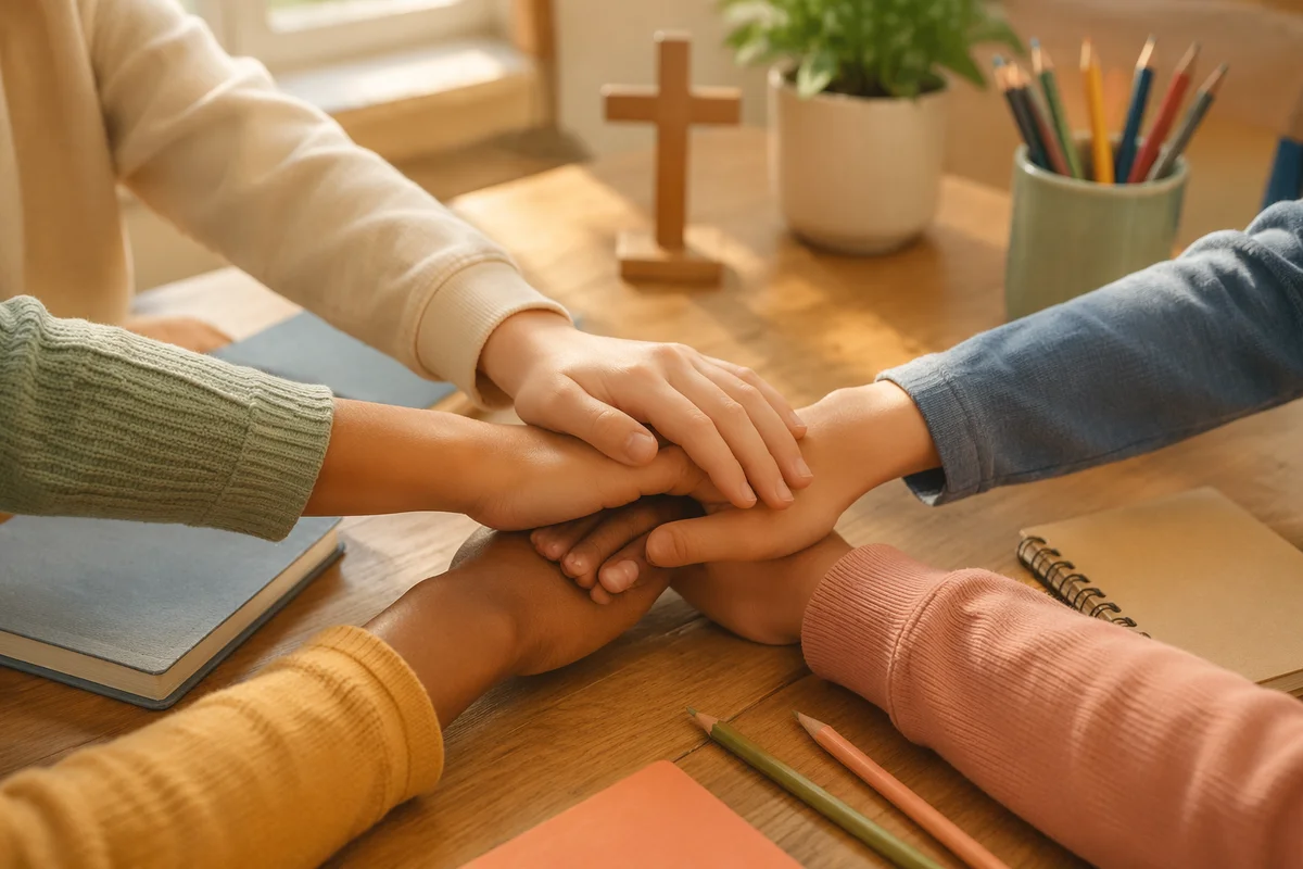 Children Hands United in Faithful Teamwork