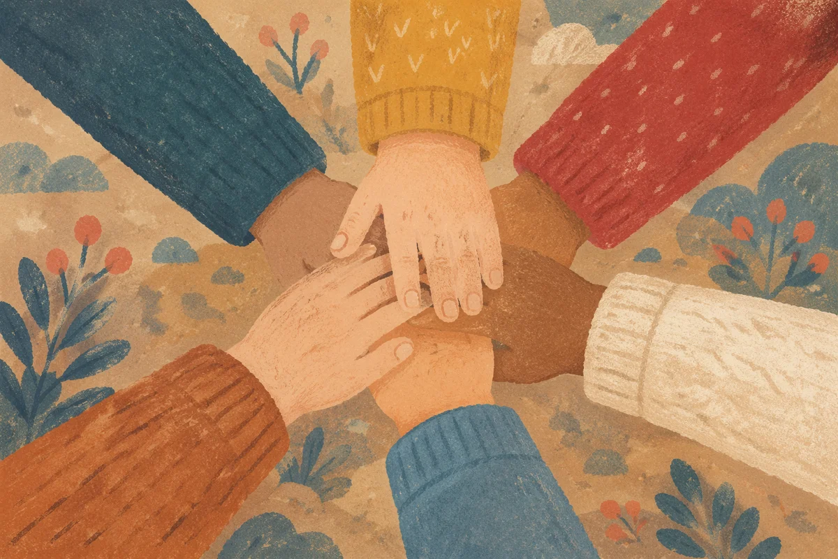 Children Hands Stacked in Teamwork Circle