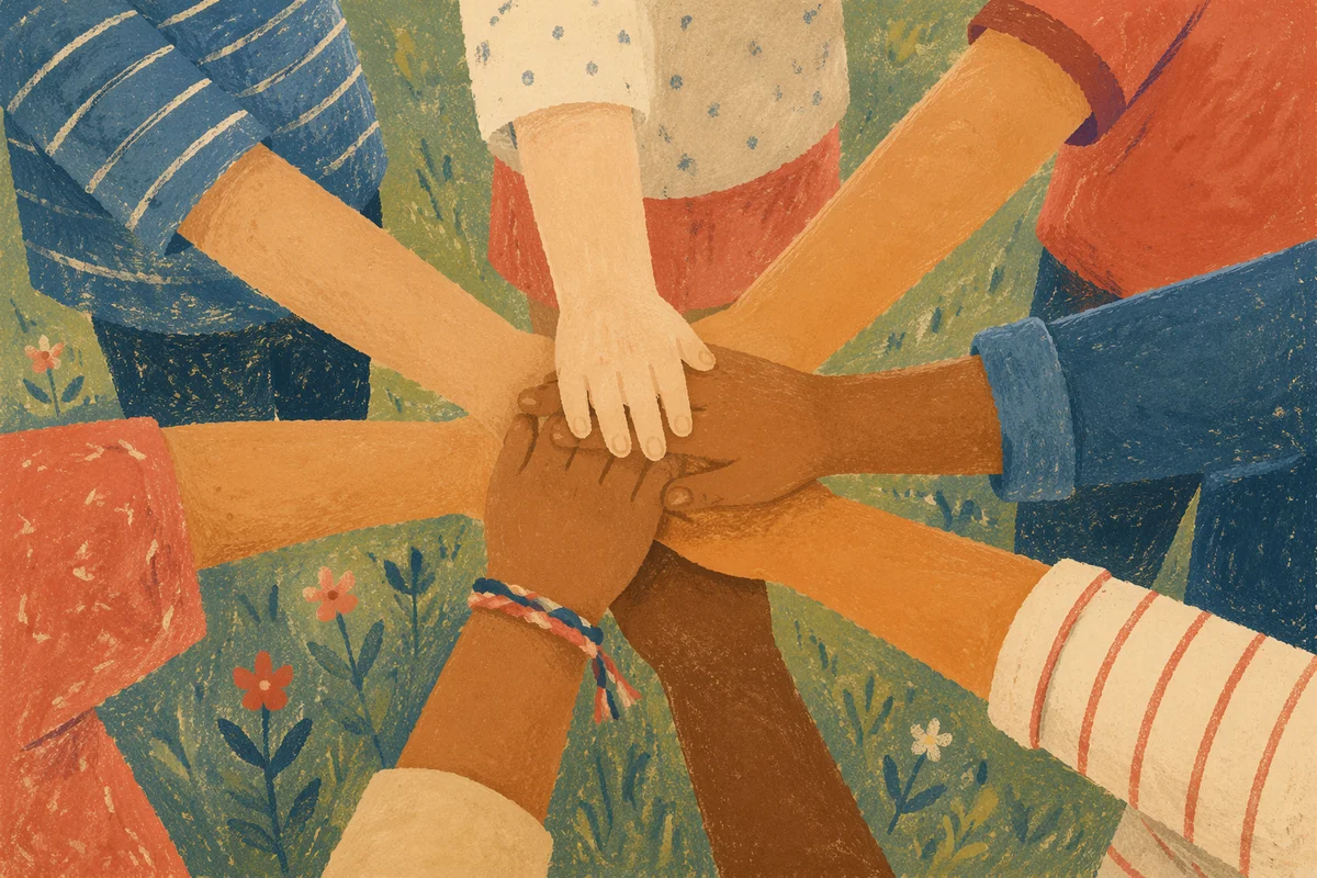 Children Stacking Hands for Teamwork Outdoors