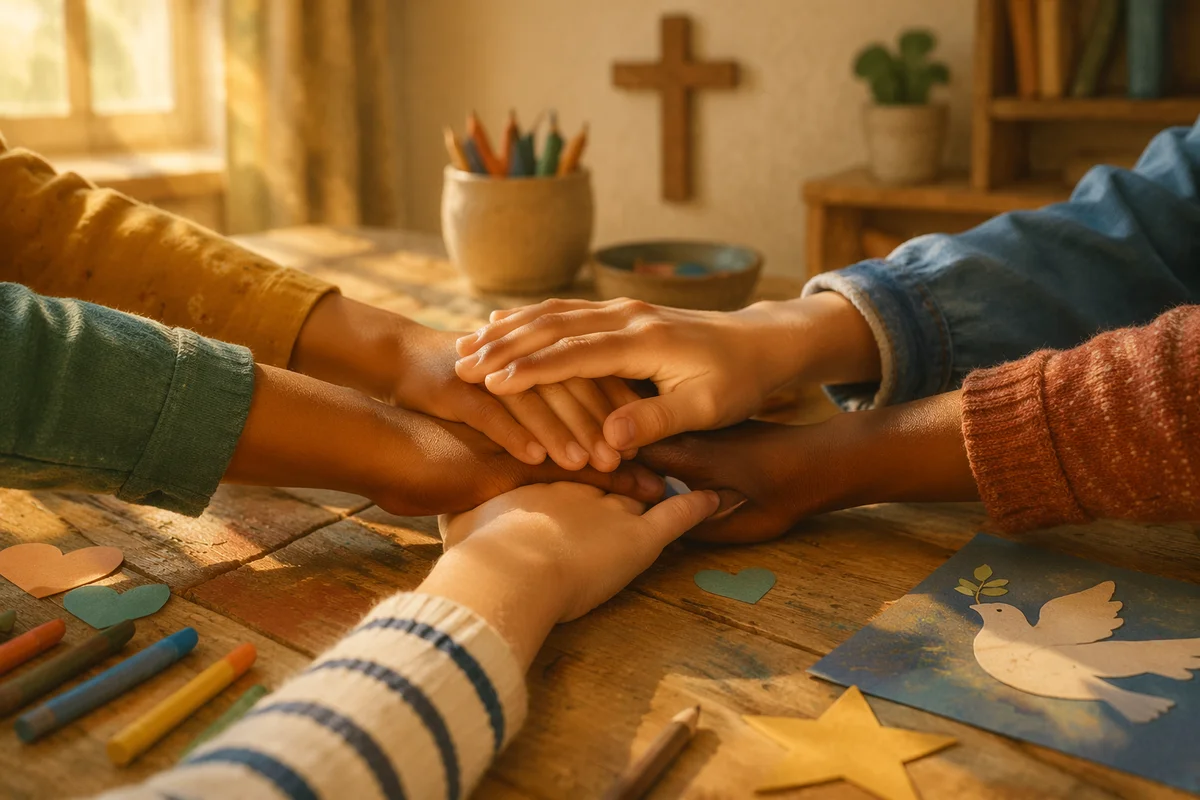 Children Hands United in Faithful Teamwork