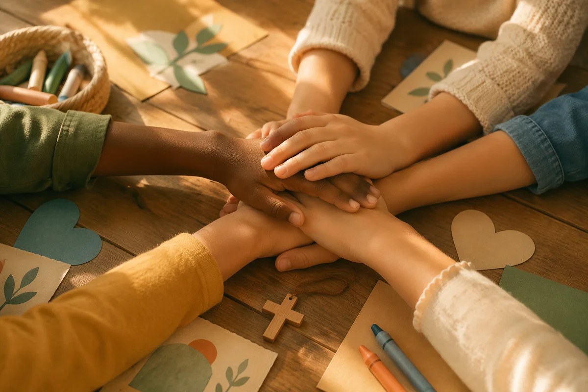 Children Hands United in Church Teamwork