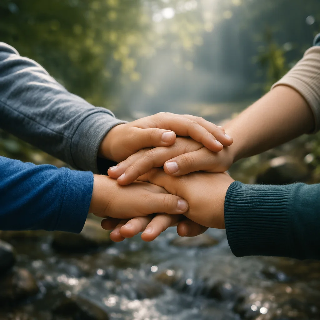 Children Hands Stacked in Outdoor Teamwork