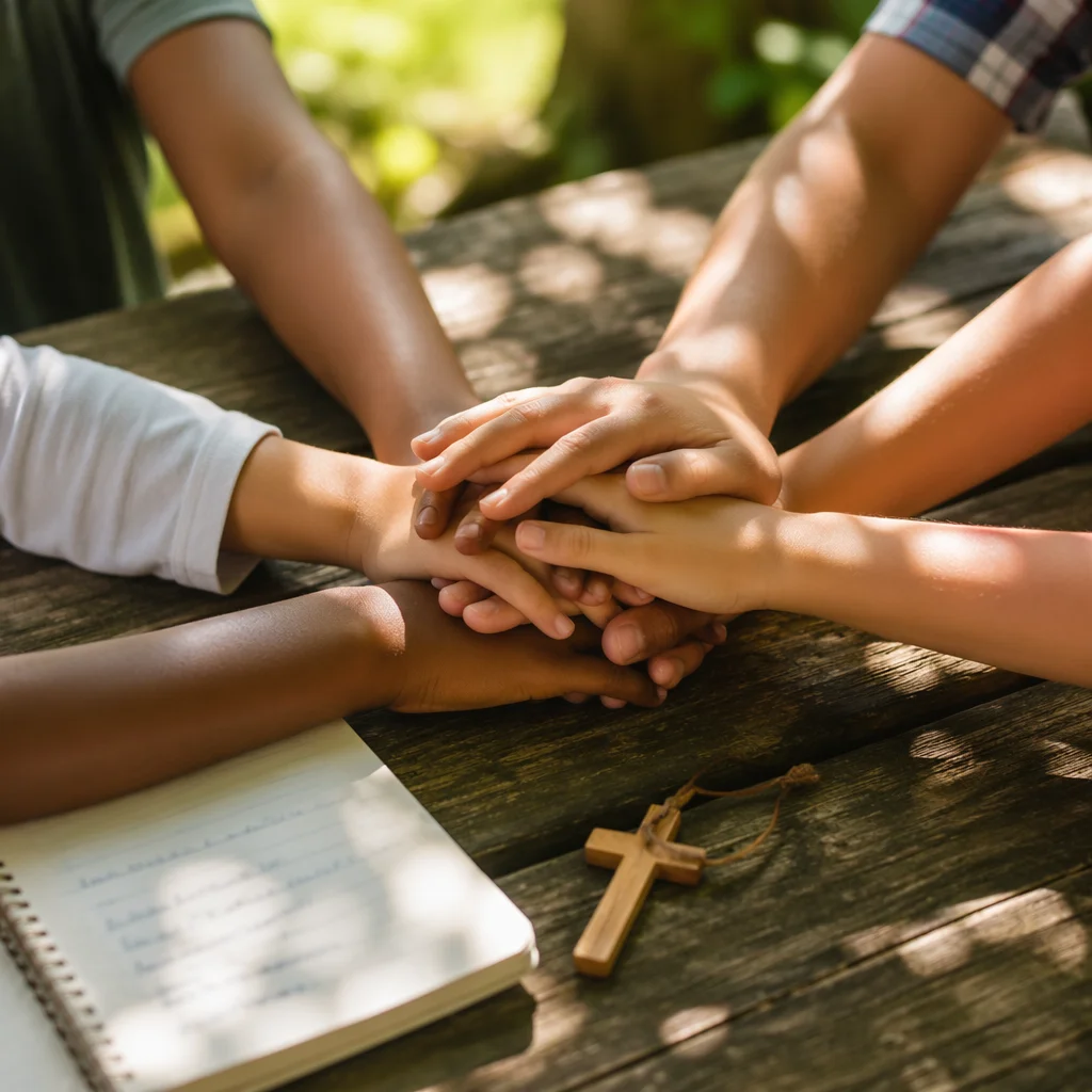 Children Stacking Hands After Church Youth Activity