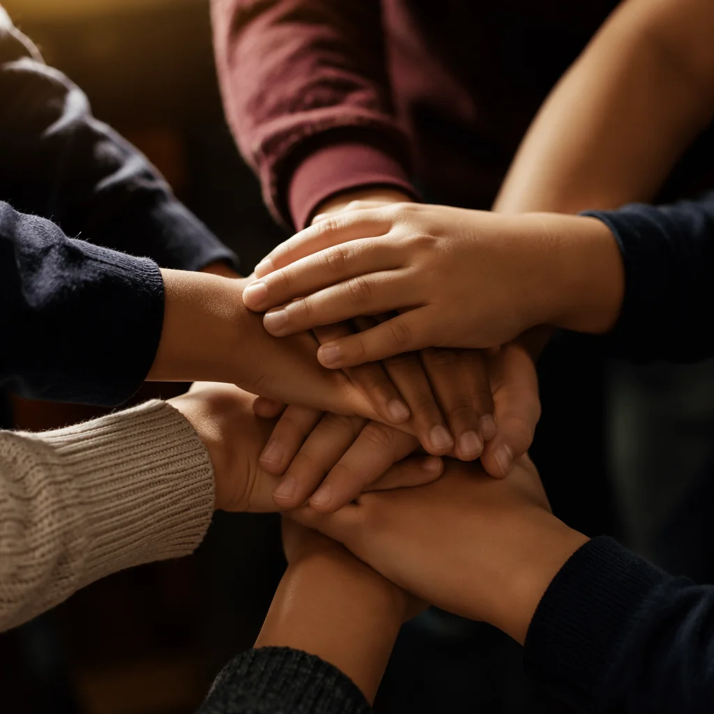 Children Hands Stacked in Teamwork Gesture