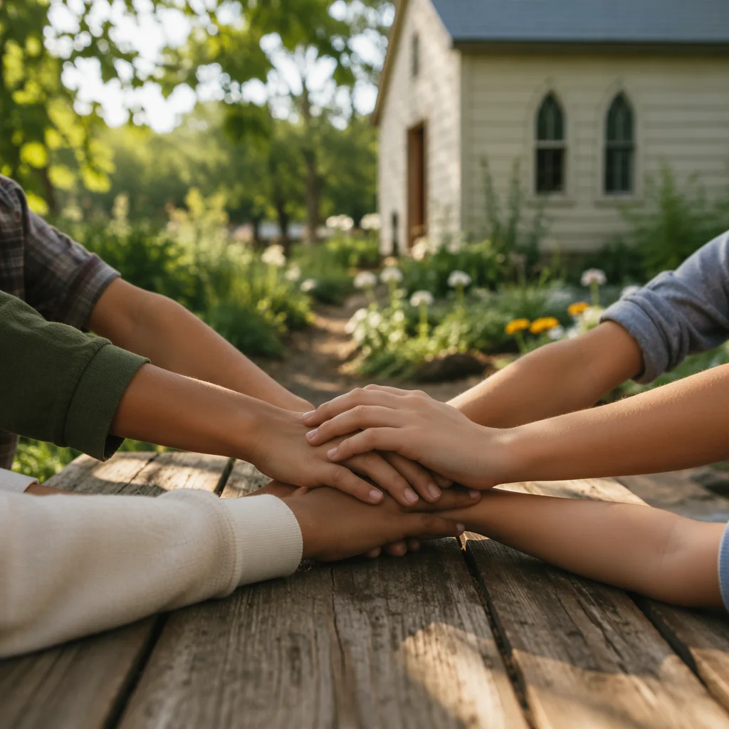 Children Hands United in Garden Fellowship