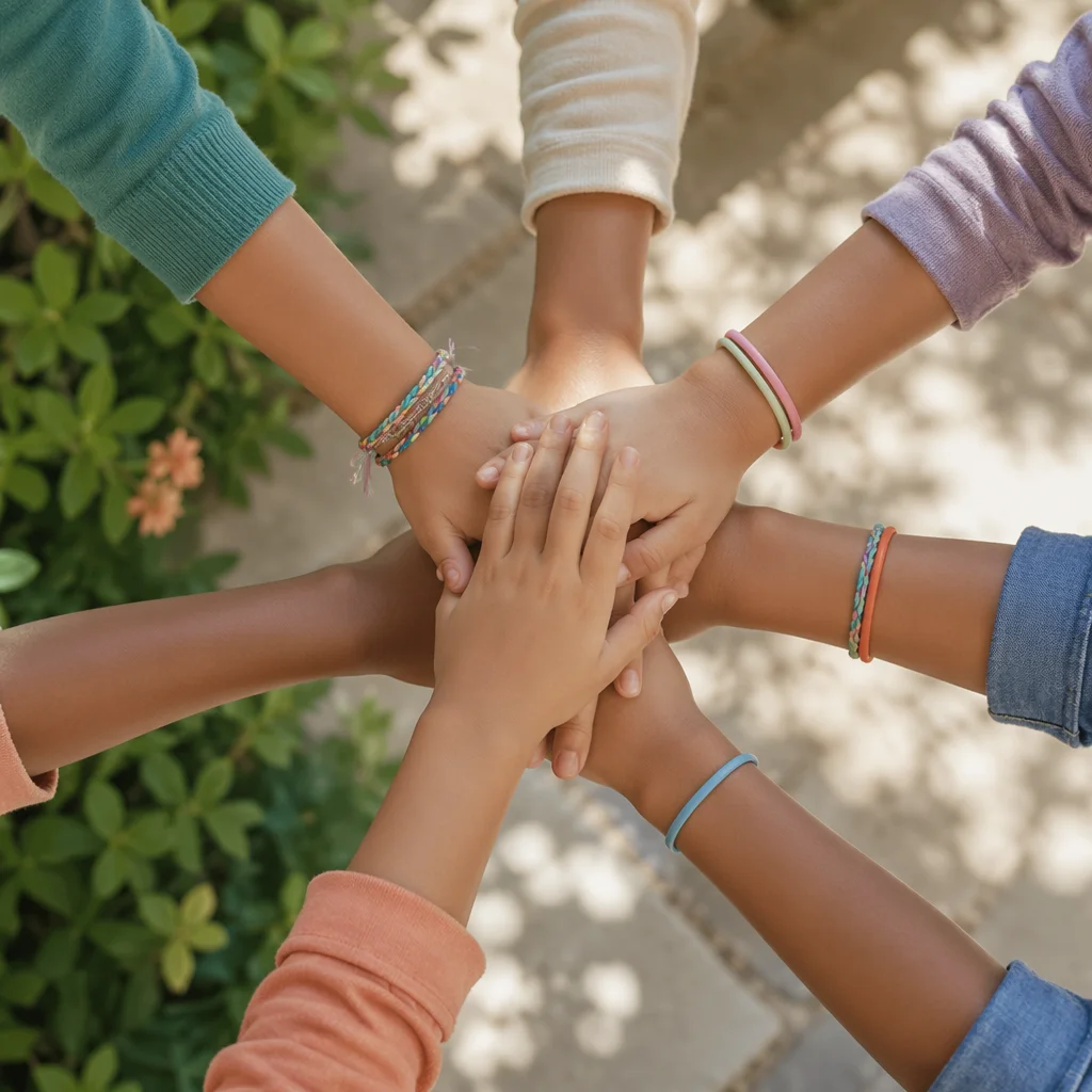 Children Hands Stacked in Hopeful Teamwork