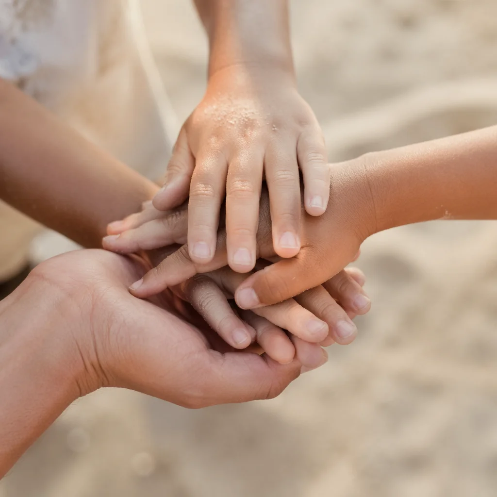 Children Hands Stacked in Gentle Teamwork