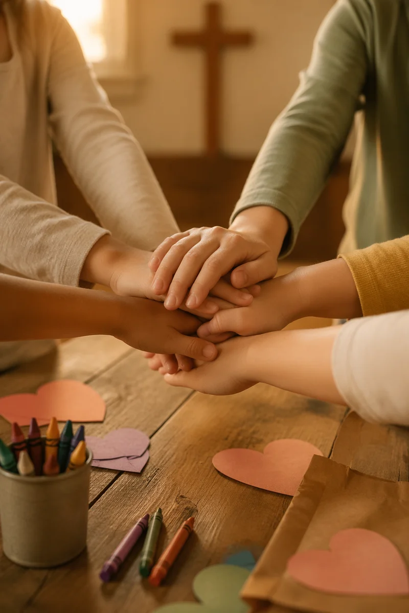 Children Hands Stacked in Faithful Teamwork
