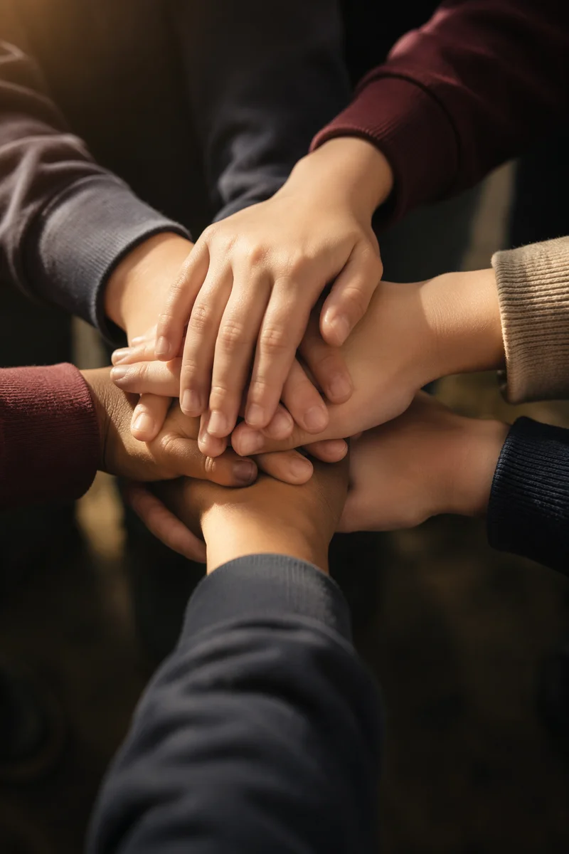 Children’s Hands Stacked in Teamwork Unity