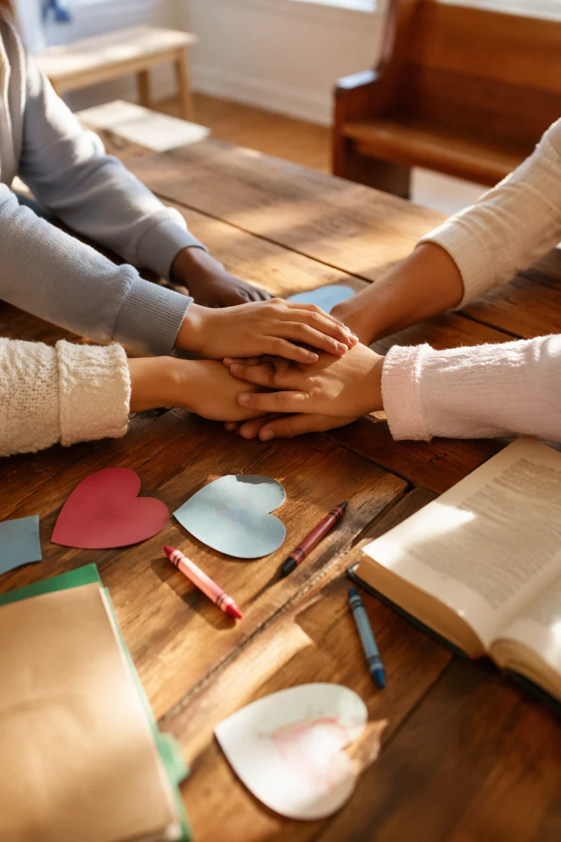 Children's Hands United in Sunday Teamwork