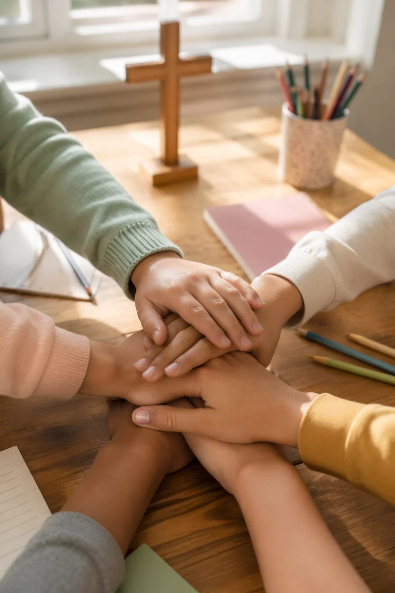 Children’s Hands Stacked in Faithful Teamwork
