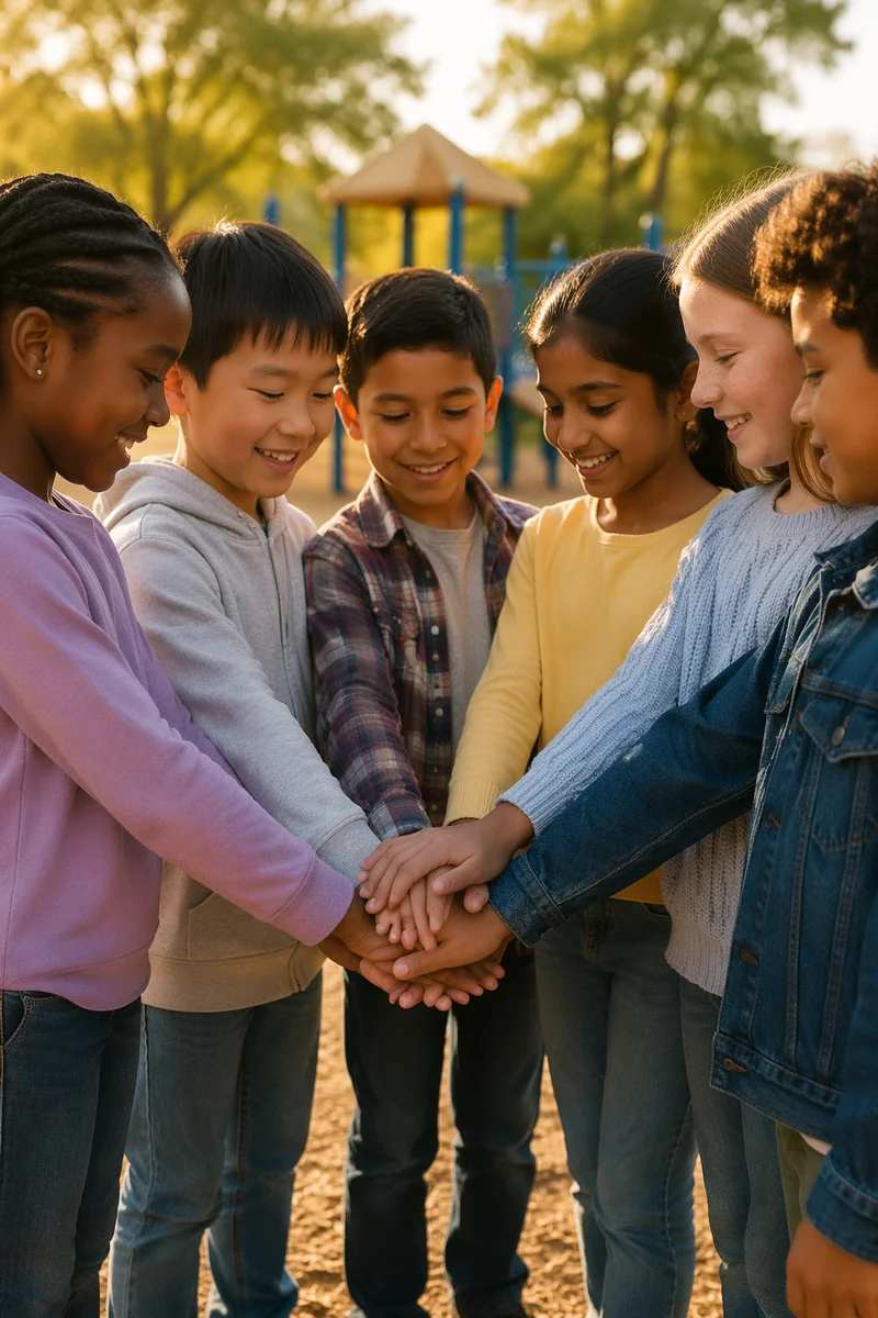 Children Stacking Hands on Playground Together
