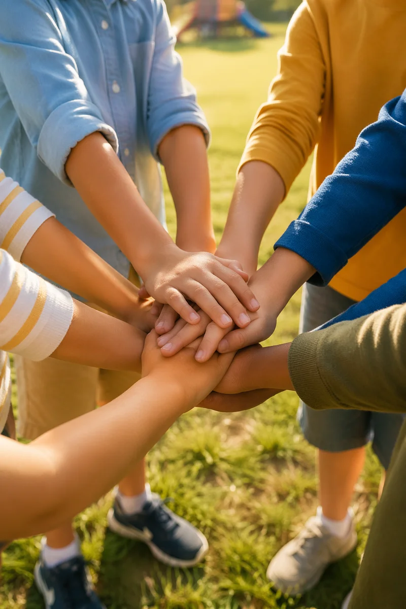 Children’s Hands Stacked in Outdoor Circle