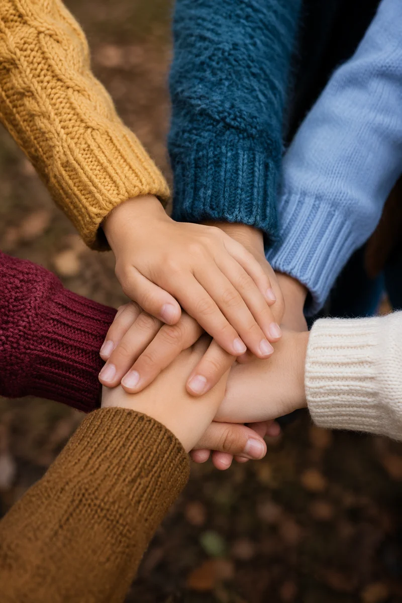 Children Stacking Hands in Teamwork