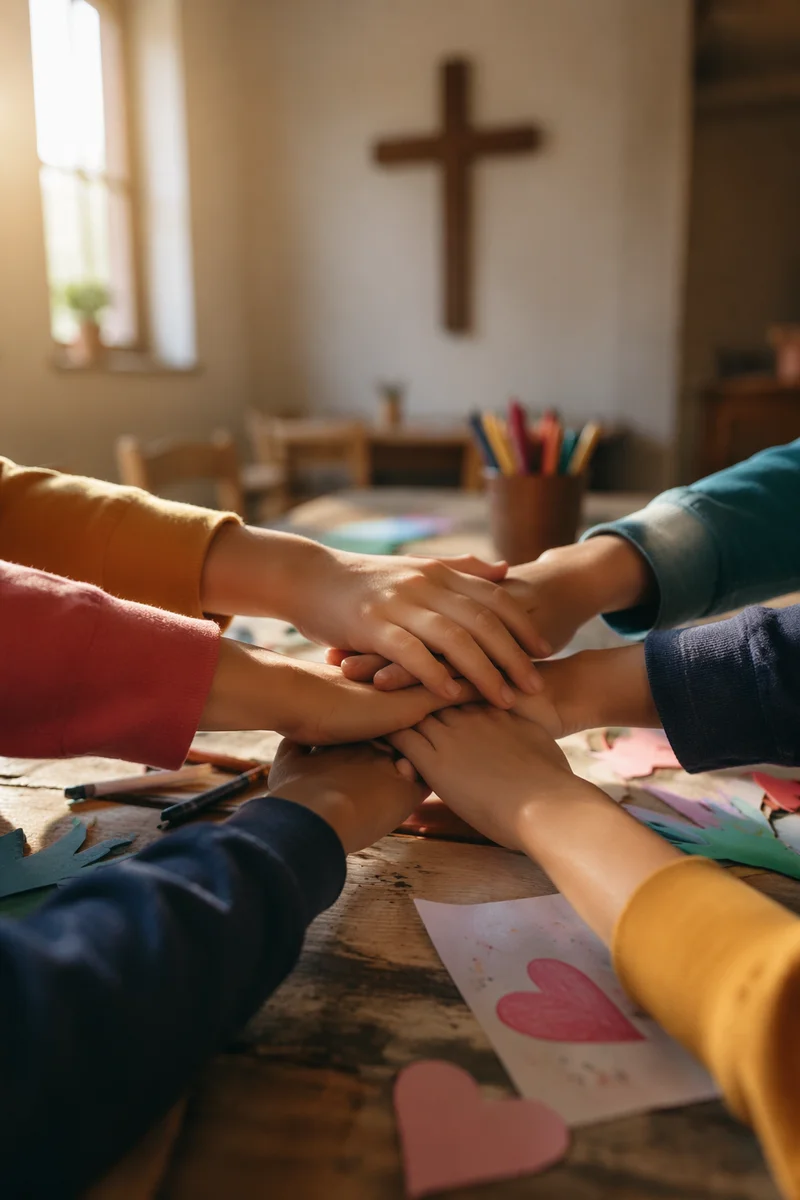 Children Hands United in Faithful Teamwork