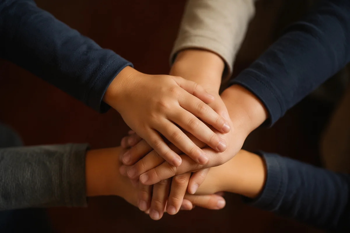 Children Stacking Hands in Teamwork