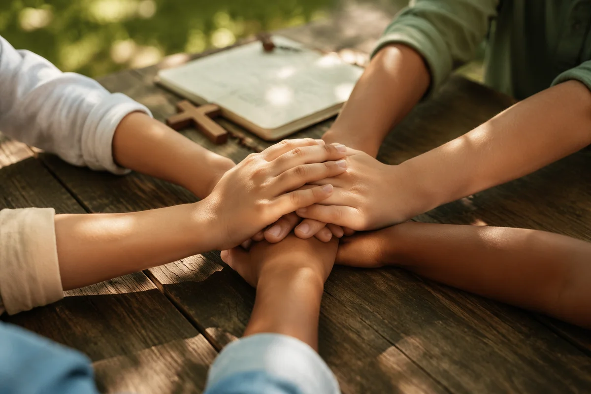 Children Stacking Hands After Church Activity