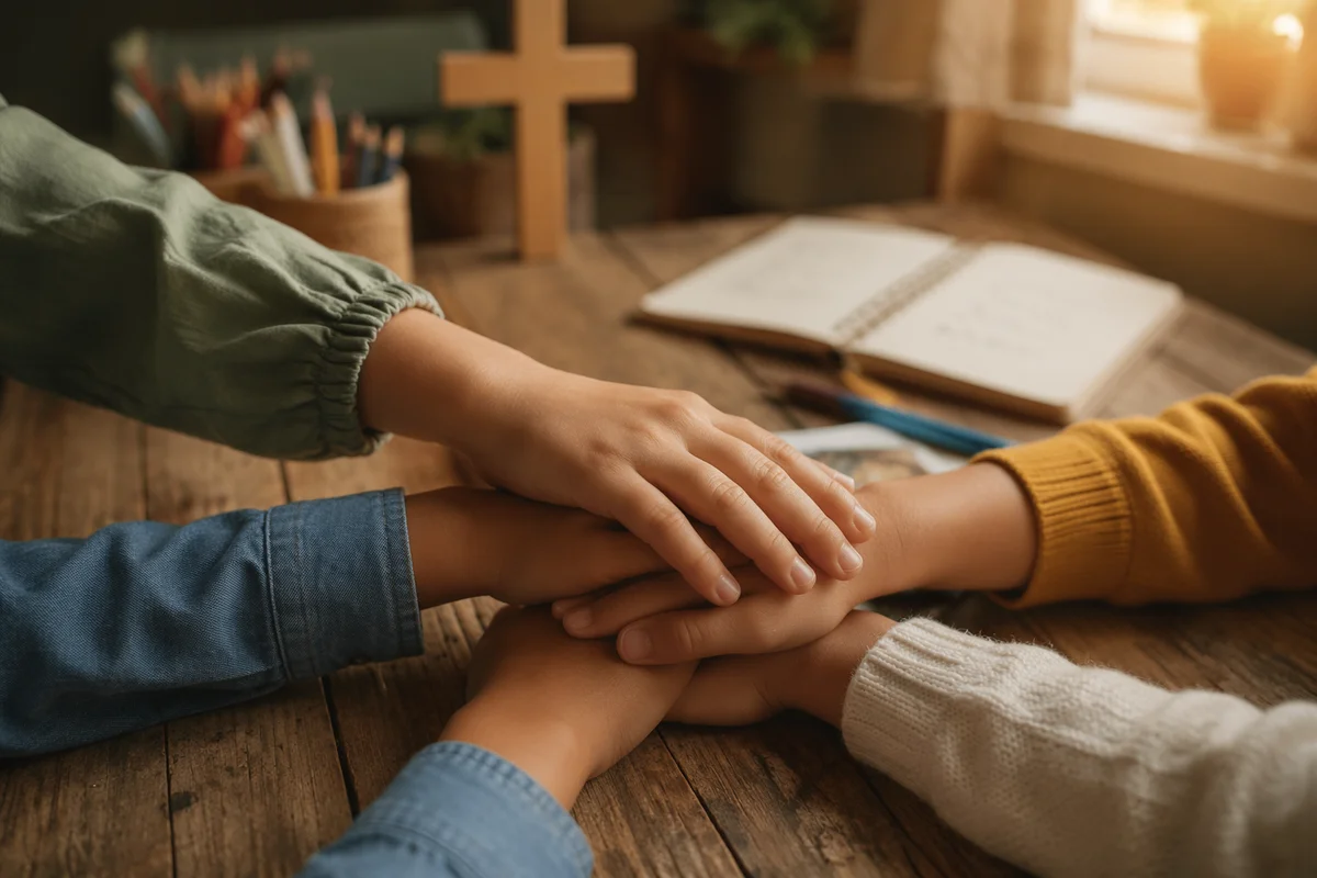 Children Hands United in Faithful Teamwork