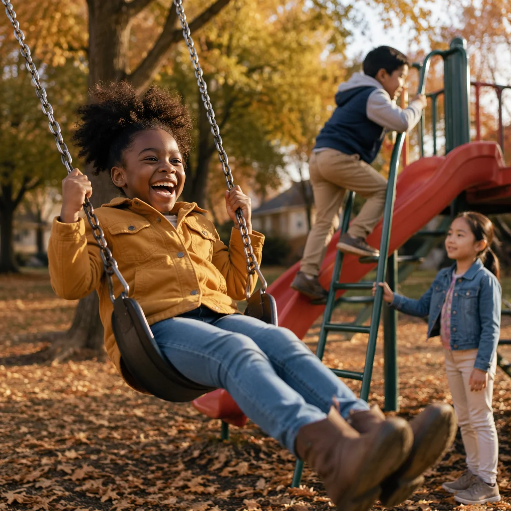 Children Playing at Autumn Playground