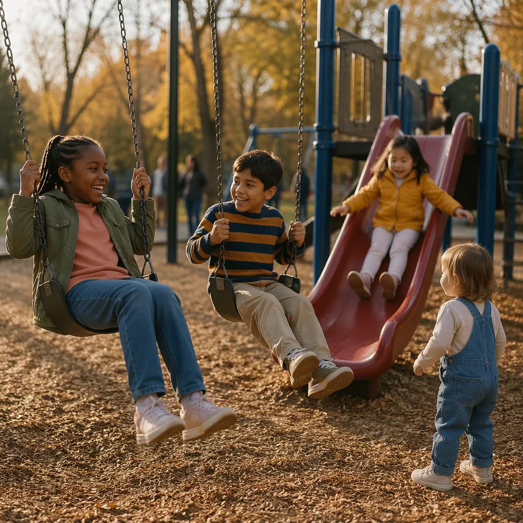 Children Playing at Neighborhood Playground