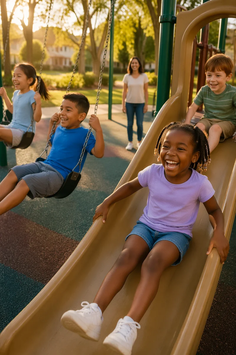 Children Playing on Swings and Slides