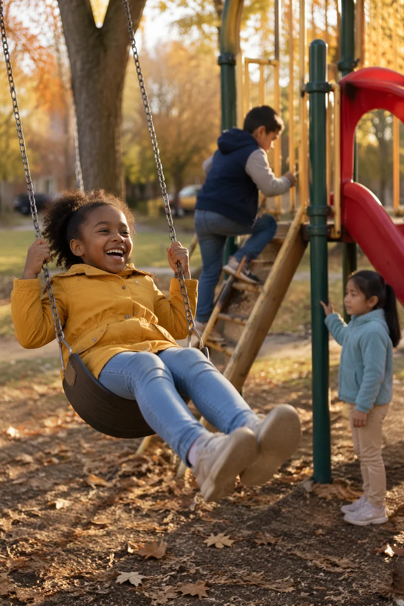 Children Playing at Autumn Playground