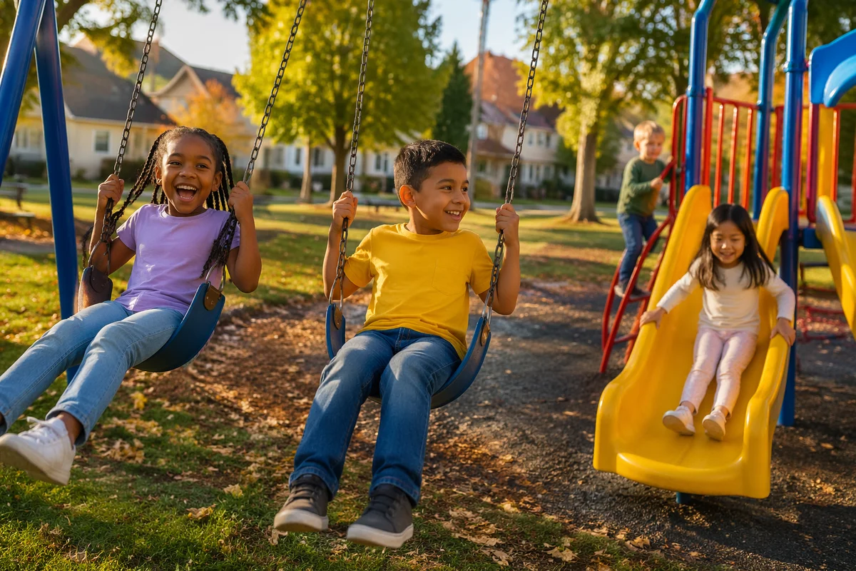 Children Playing on Swings and Slides