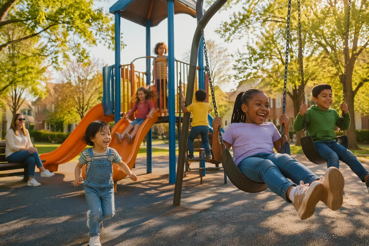 Children Playing on Swings and Slides