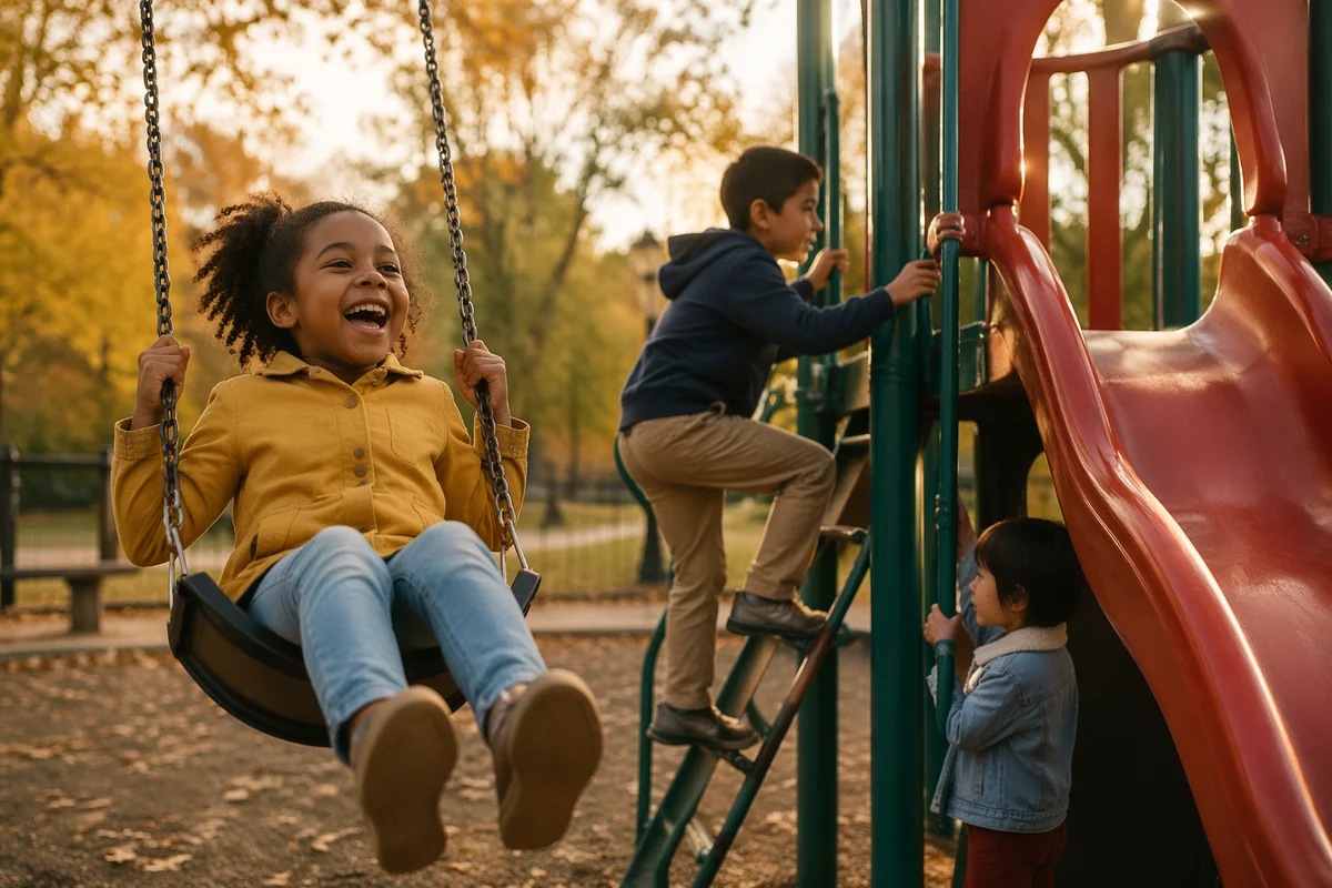 Children Playing at Autumn Playground