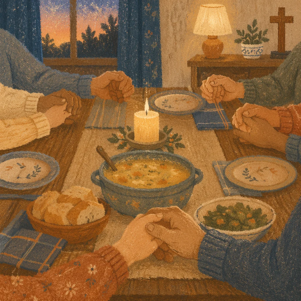 Christian Family Dinner Prayer Holding Hands