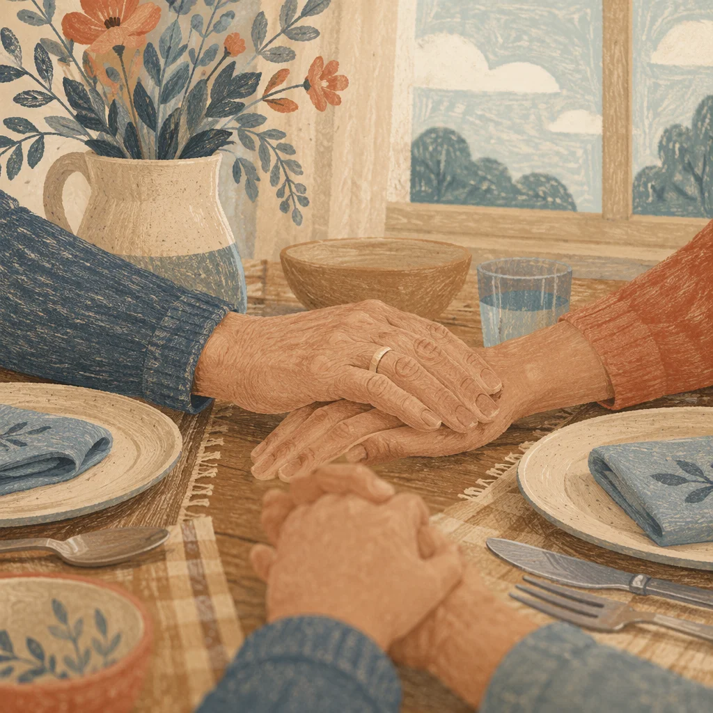 Christian Family Hands Joined in Dinner Prayer