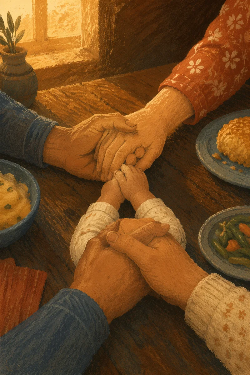 Christian Family Dinner Prayer Hands