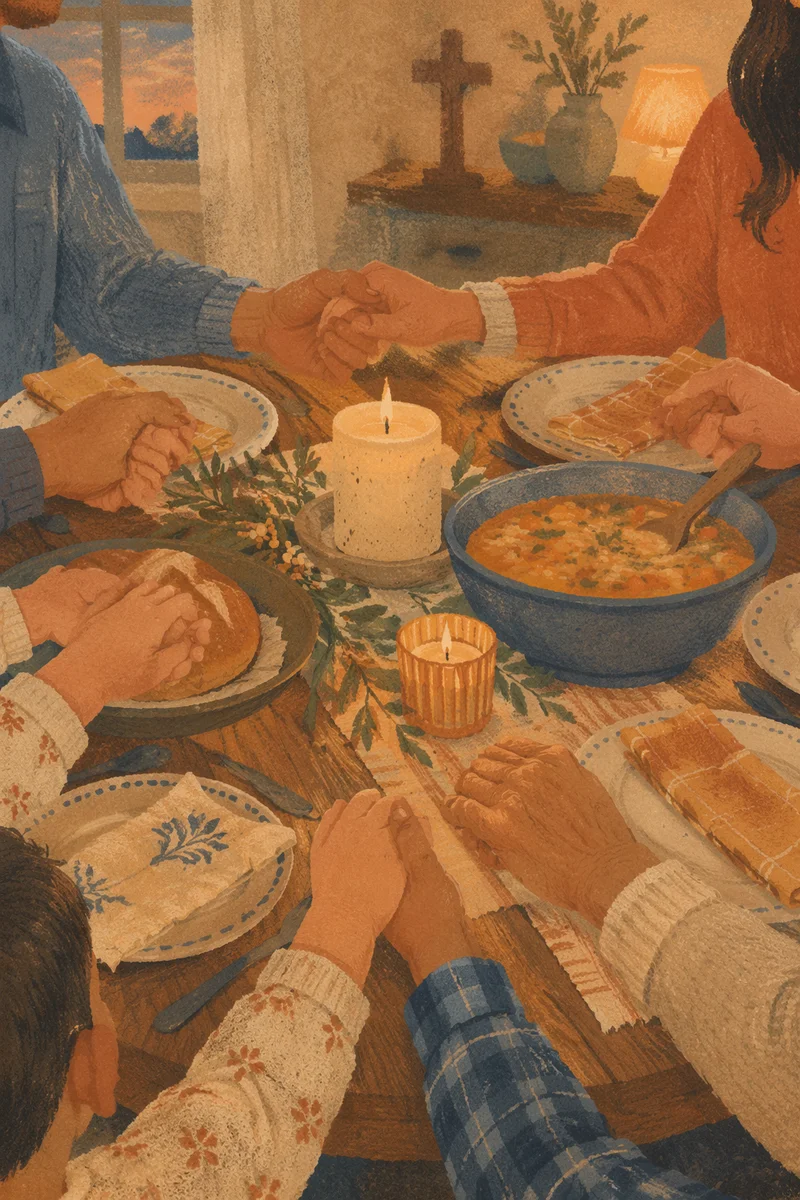 Christian Family Dinner Prayer Around Table