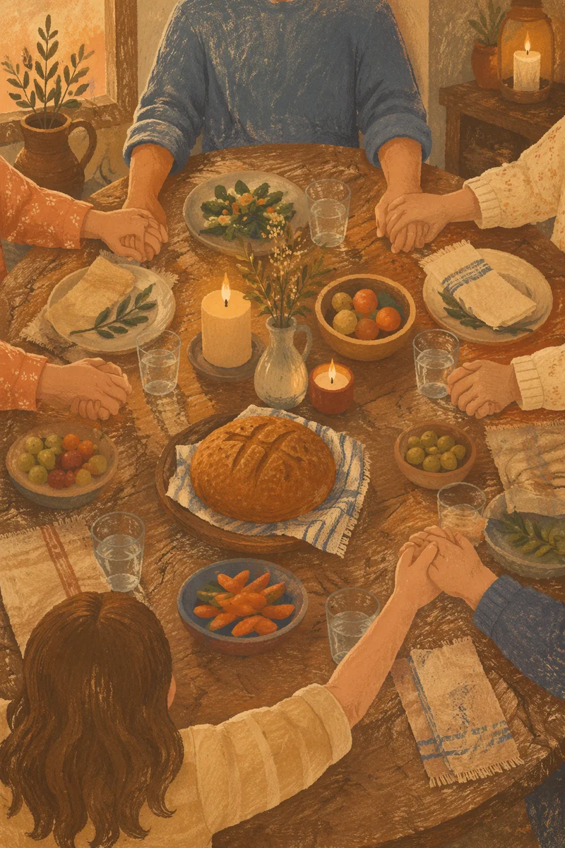 Christian Family Dinner Prayer Around Table