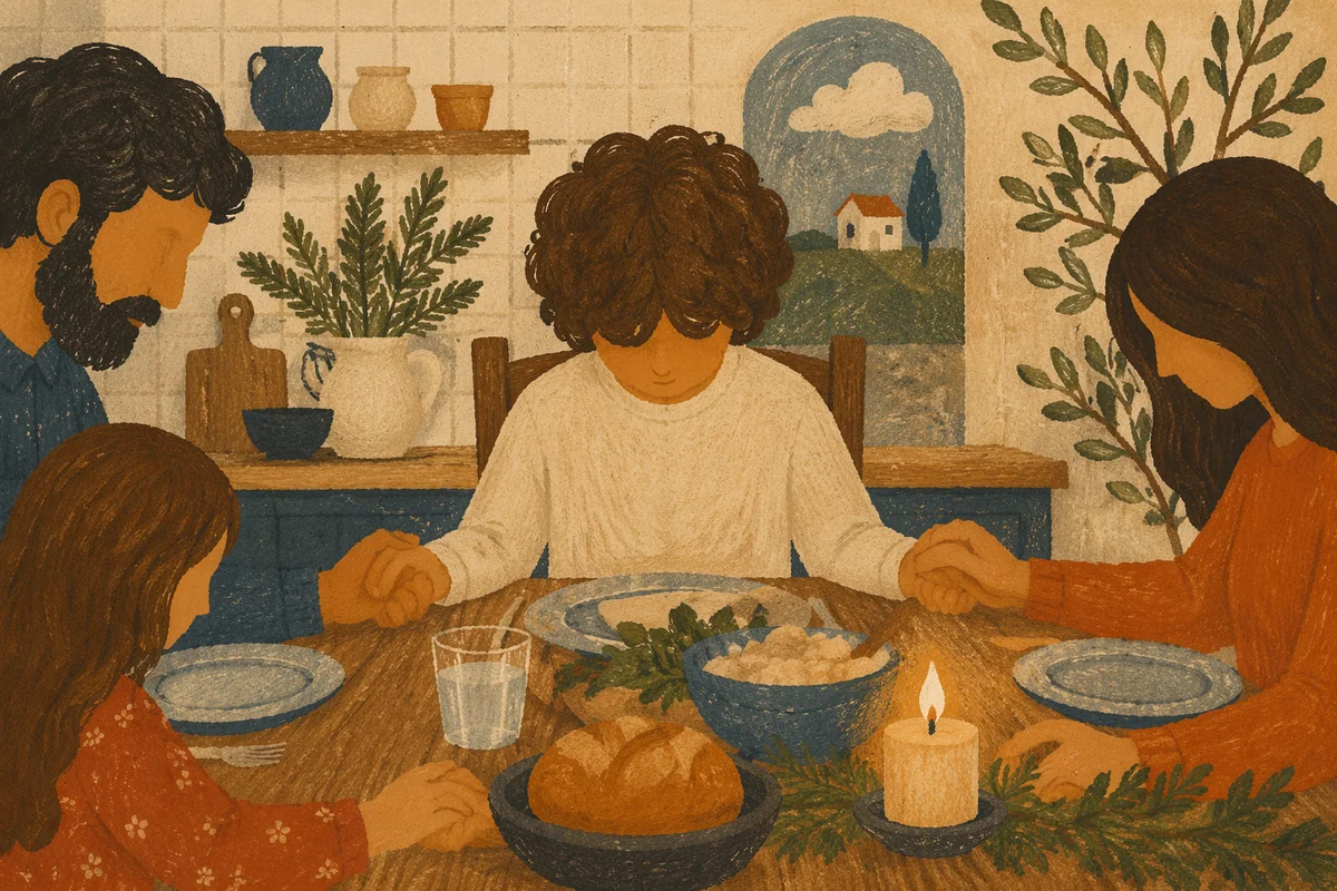 Christian Family Dinner Prayer by Candlelight