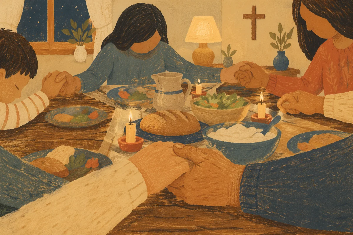 Christian Family Dinner Prayer Around Table
