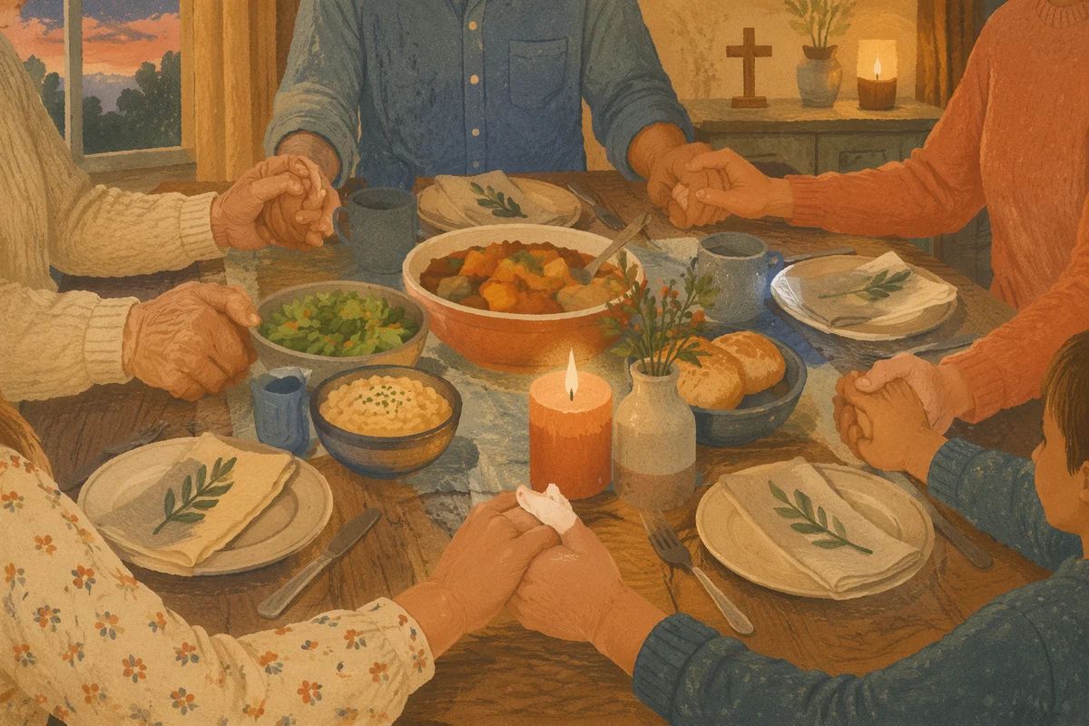 Christian Family Dinner Prayer Around Table