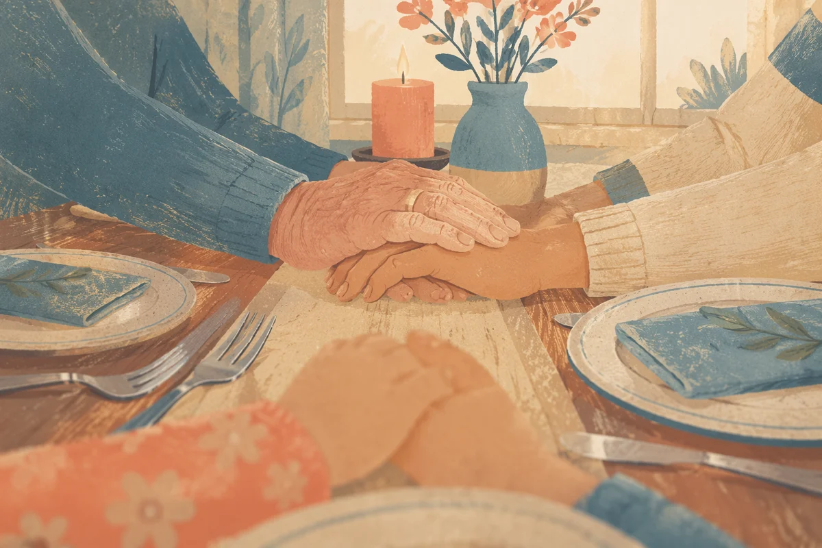 Christian Family Hands Praying Before Dinner