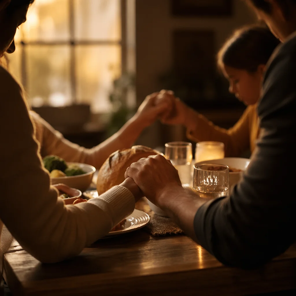 Christian Family Dinner Prayer Holding Hands