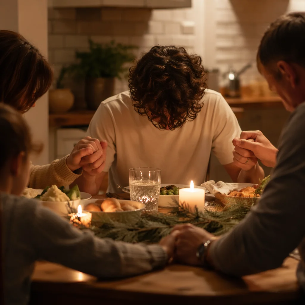 Christian Family Dinner Prayer by Candlelight