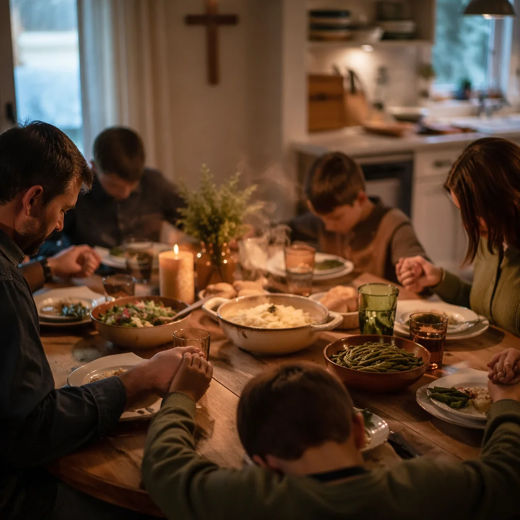 Christian Family Dinner Prayer Around Table