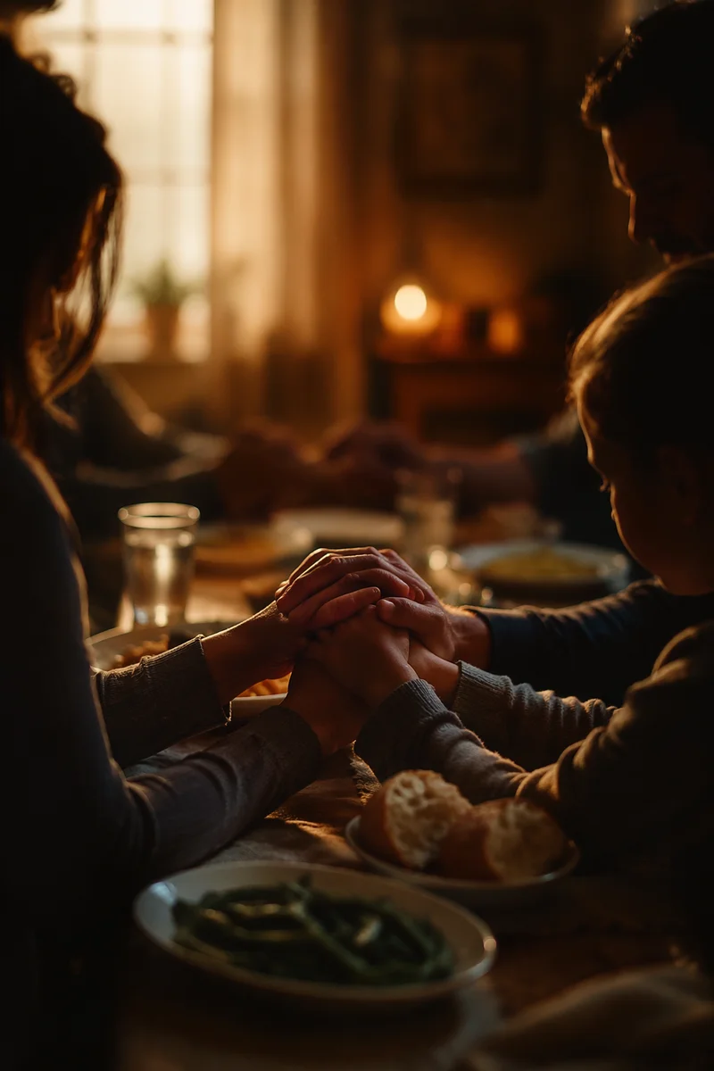 Christian Family Dinner Prayer Holding Hands