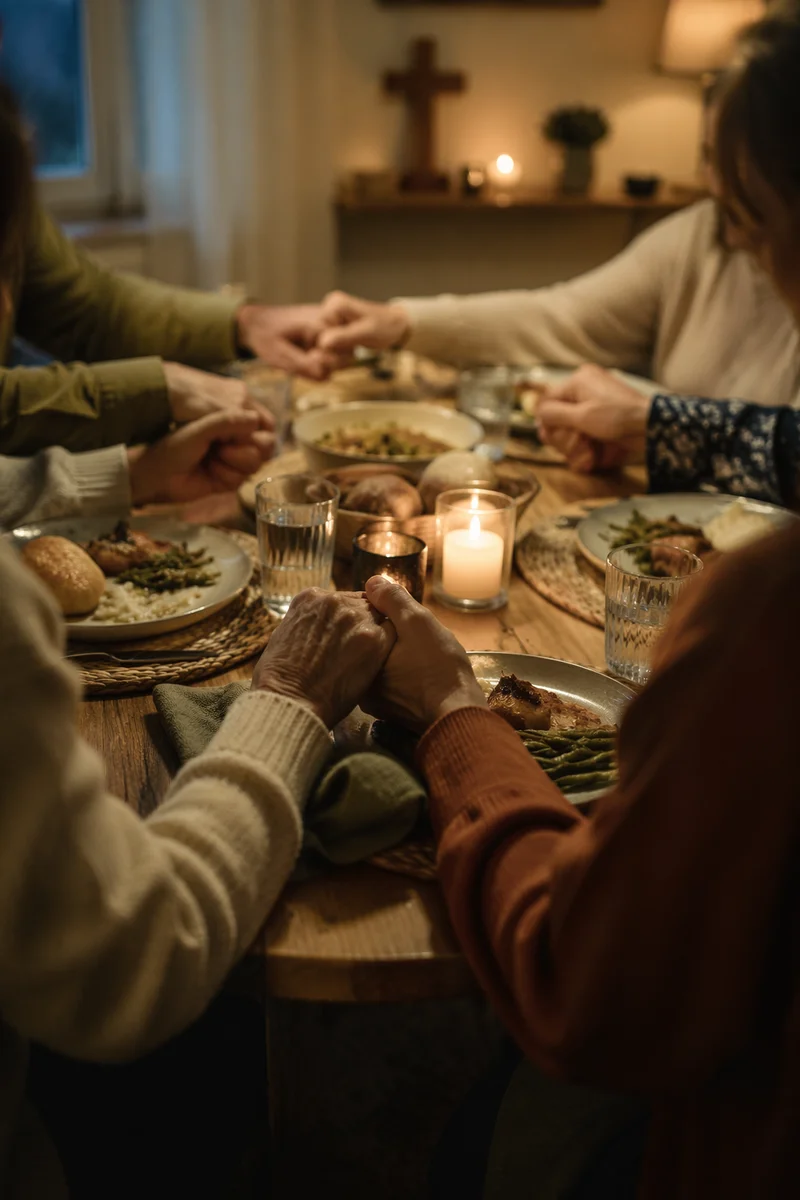 Christian Family Dinner Prayer Joined Hands