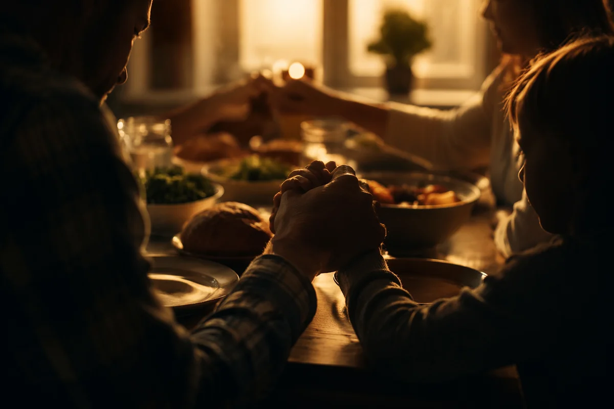 Christian Family Dinner Prayer Holding Hands